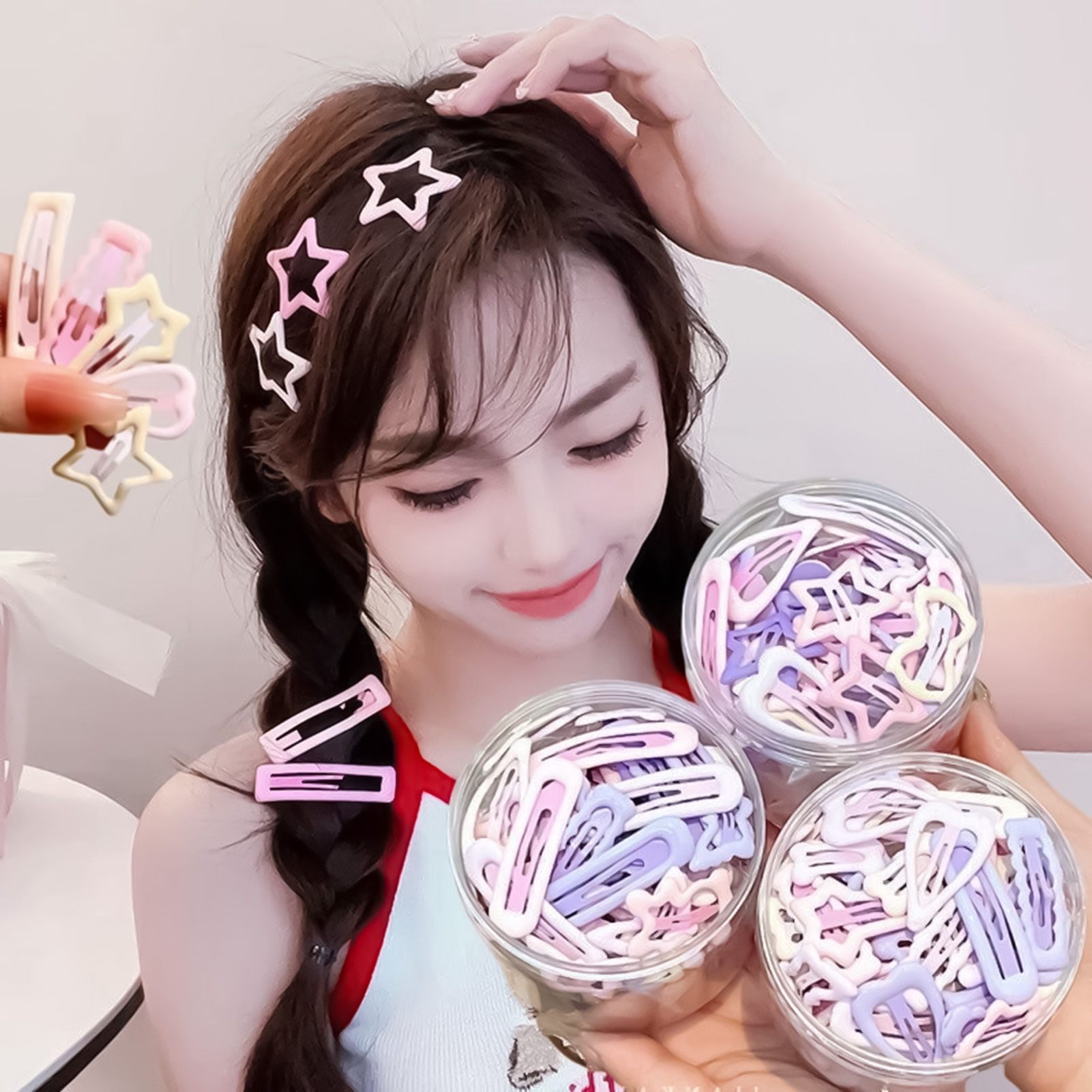 Korean Lifestyle & Kids Boutique - 3 個のスイートスタイルのヘッドウェアピン、すべてマッチし、安定したグリップ、日常の生活に適した滑らかなヘッドウェア、日常使用に最適です。