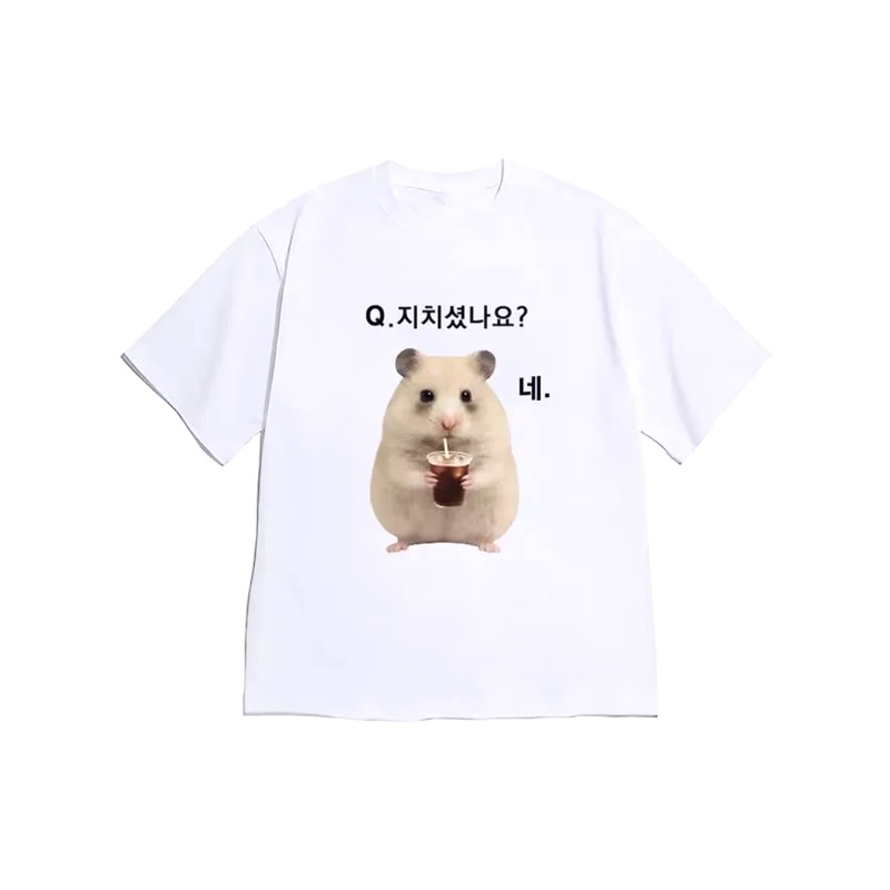 韓国のレイジーライフスローガンふわふわハムスタープリントTシ - Korean Men Lifestyle のレビューと価格