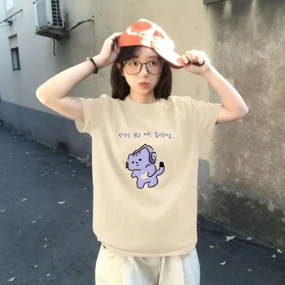 人生は私を守ってくれないかわいいテキストプリント Tシャツ紫 - Korean Lifestyle & Kids Boutique のレビューと価格