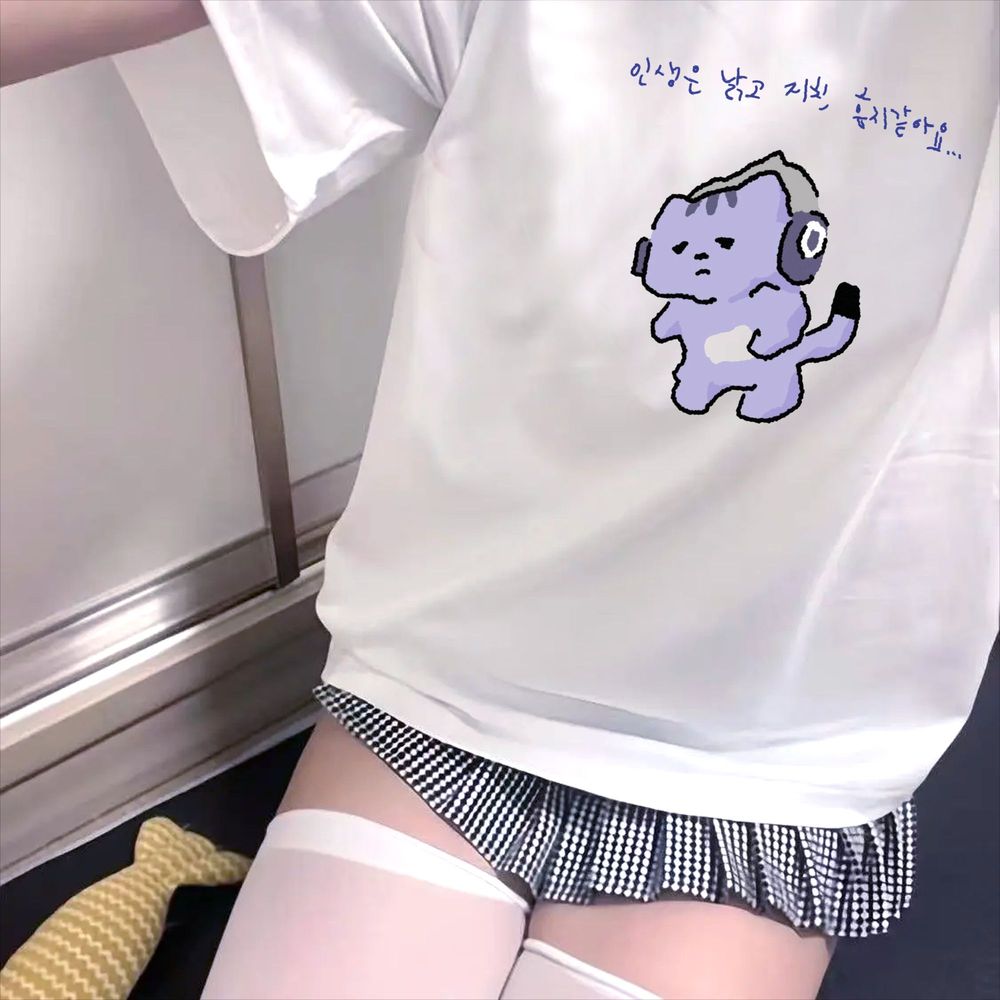 人生は私を守ってくれないかわいいテキストプリント Tシャツ紫 - Korean Lifestyle & Kids Boutique のレビューと価格